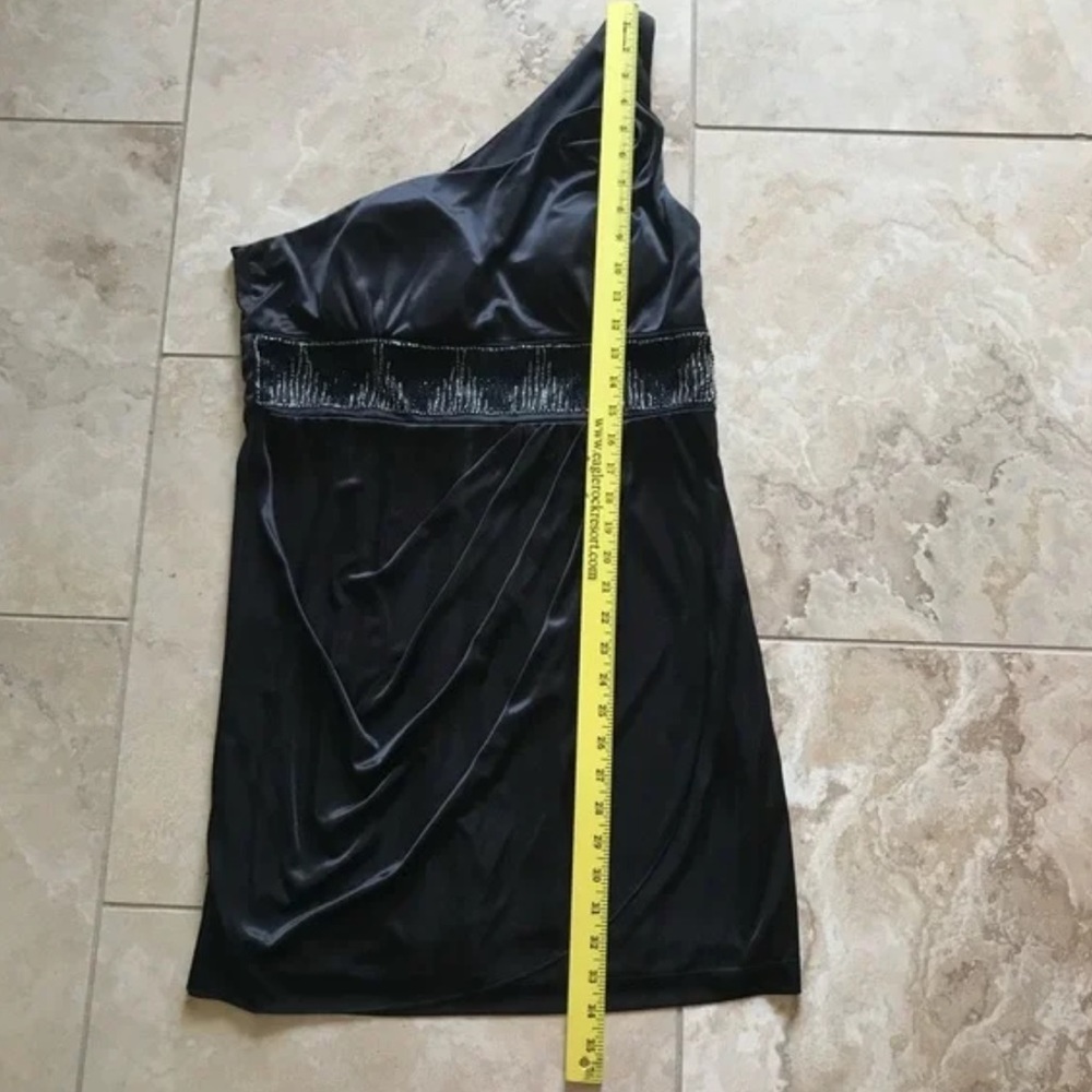 Love Tease Black One-Shoulder Beaded Ruched Cocktail Homecoming Dress Juniors 9 - Picture 10 of 11